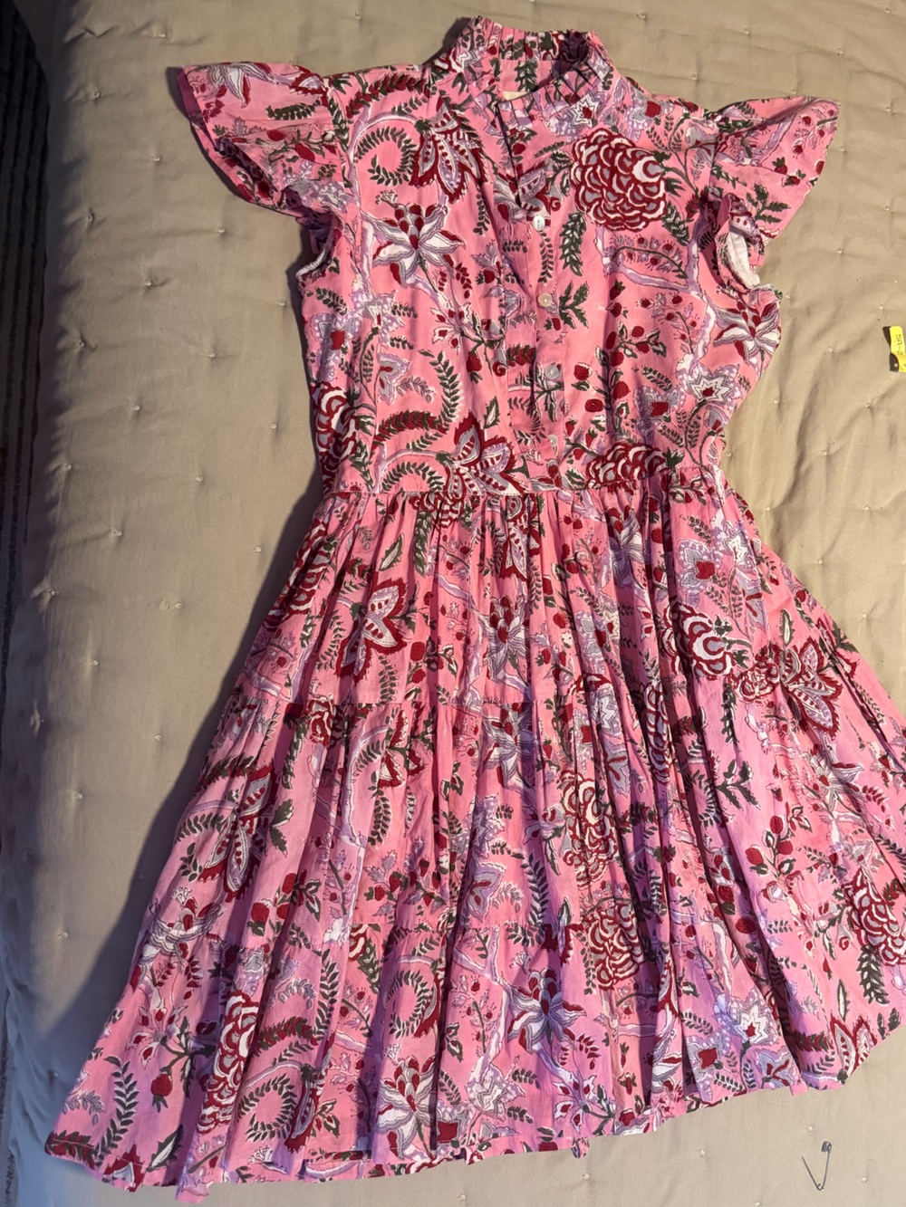 Pink Floral Short ruffle Sleeve Mini Dress